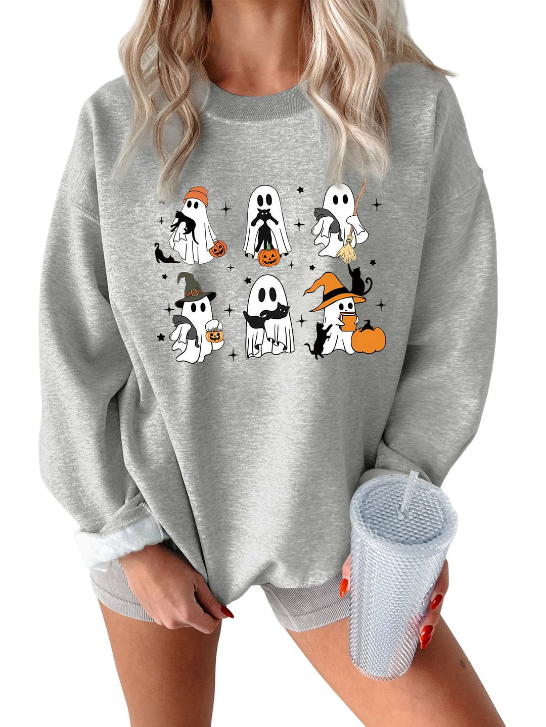 Kvinders sweatshirt med kreativt horror motiv Stilla