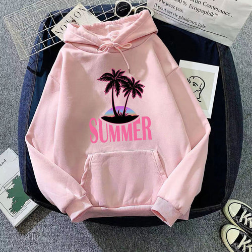 Kvinder's hoodie med sommermotiv og tropisk palmeprint Skovae