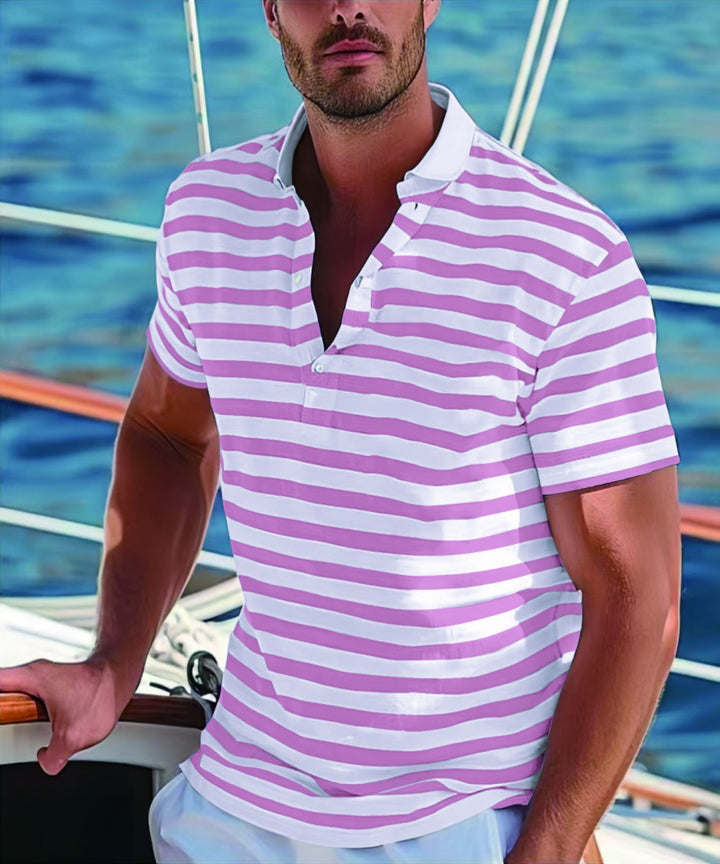 Herrer polo shirt med moderne nautisk stribe og kort stående krave Stilla