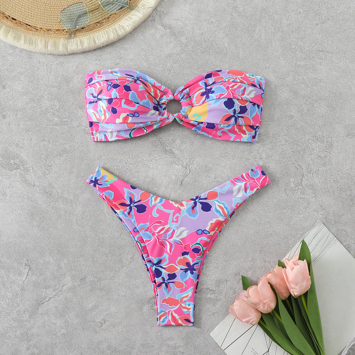 Dame Bandeau-bikini med raffineret blomstermønster Skovae