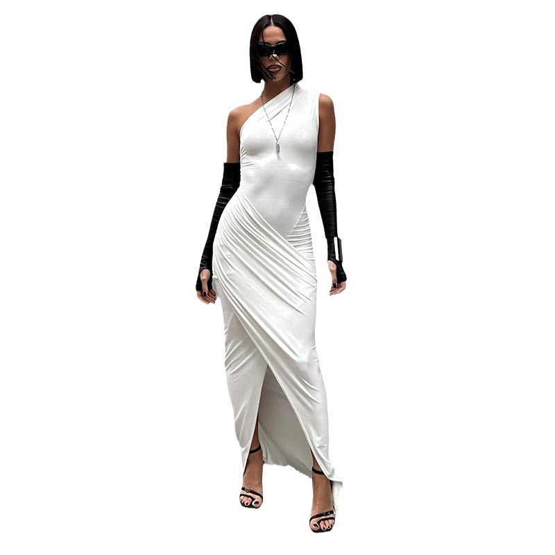 Dame elegant Bodycon aftenkjole med asymmetrisk udskæring og split Skovae