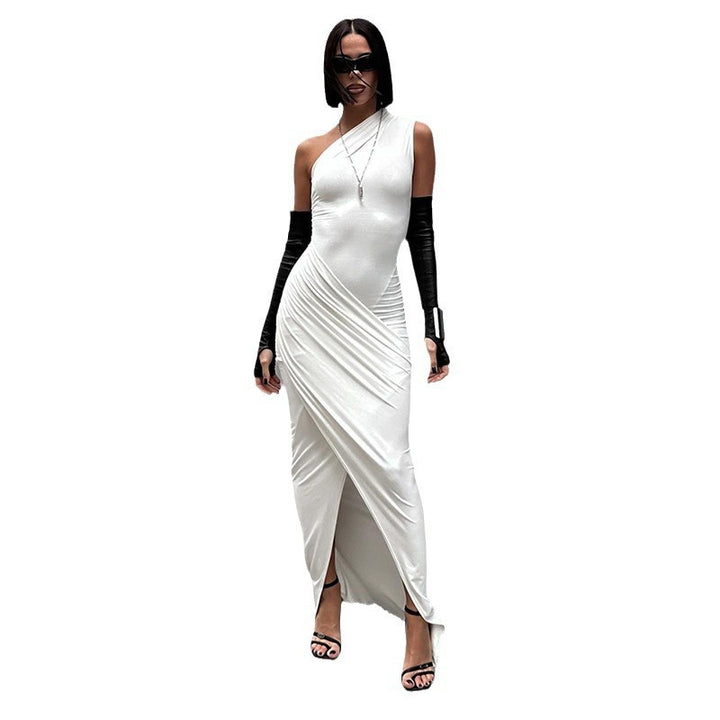Dame elegant Bodycon aftenkjole med asymmetrisk udskæring og split Skovae