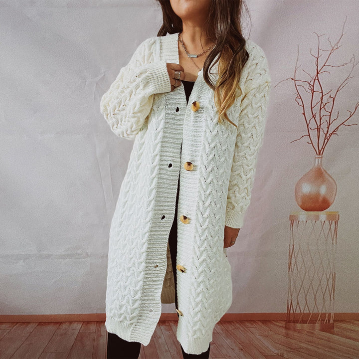 Kvinders cardigan med hele kabelmønster og store knapper Stilla