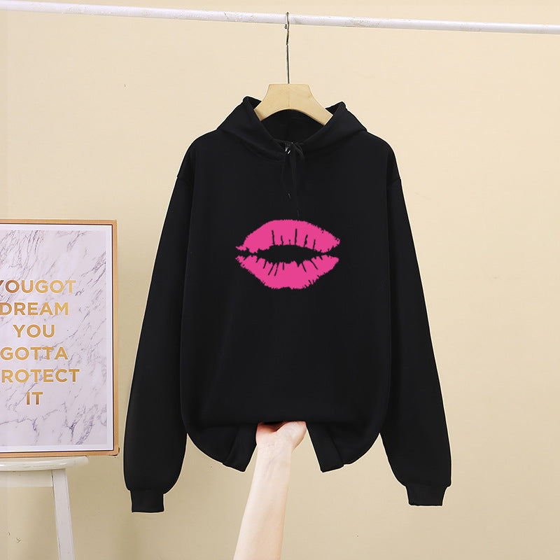 Kvindernes hoodie med iøjnefaldende læbe motiv Stilla