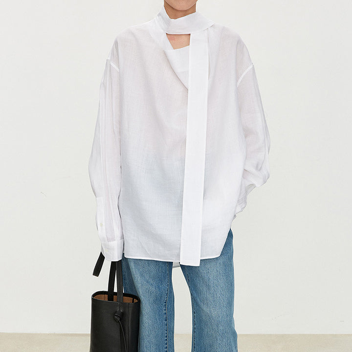 Damebluse med asymmetrisk krave og afslappet snit Stilla