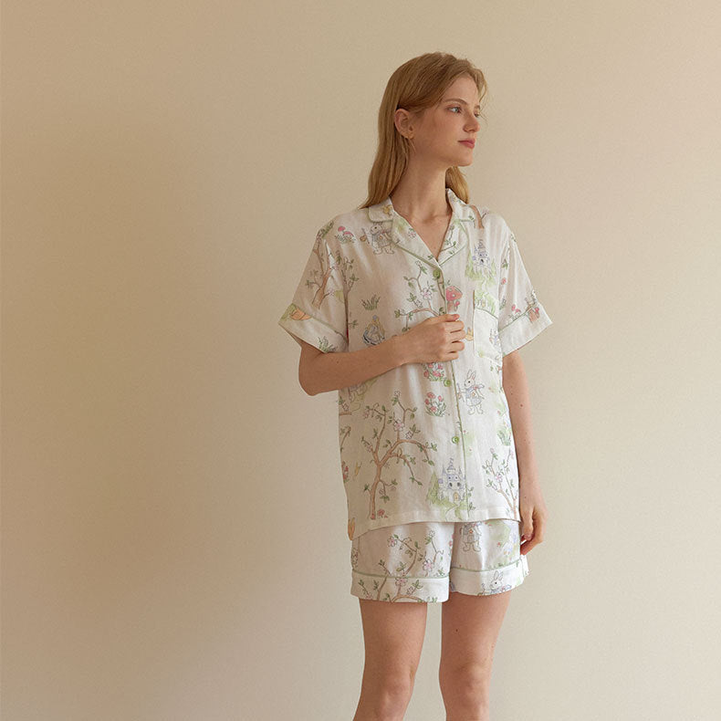 Dame Kortærmet Pyjamasæt med kreativt Dyrdesign og blødt Stof Stilla