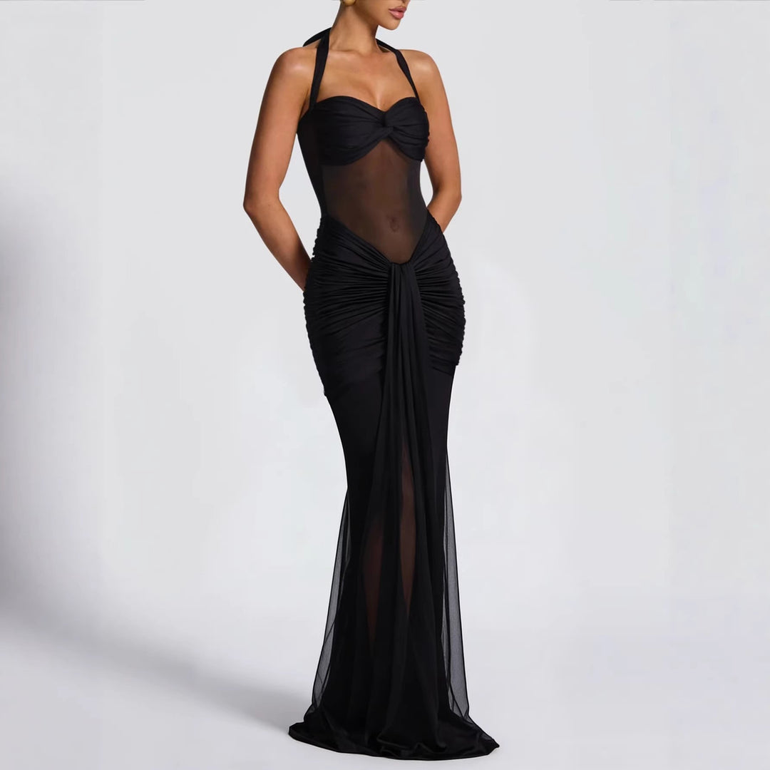 Dame elegant kjole i bodycon-stil med raffineret mesh-indlæg Skovae