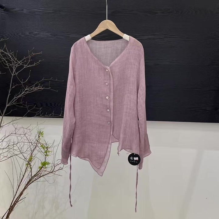 Femme Letvægts Button-Up Skjorte med asymmetrisk Kant Stilla