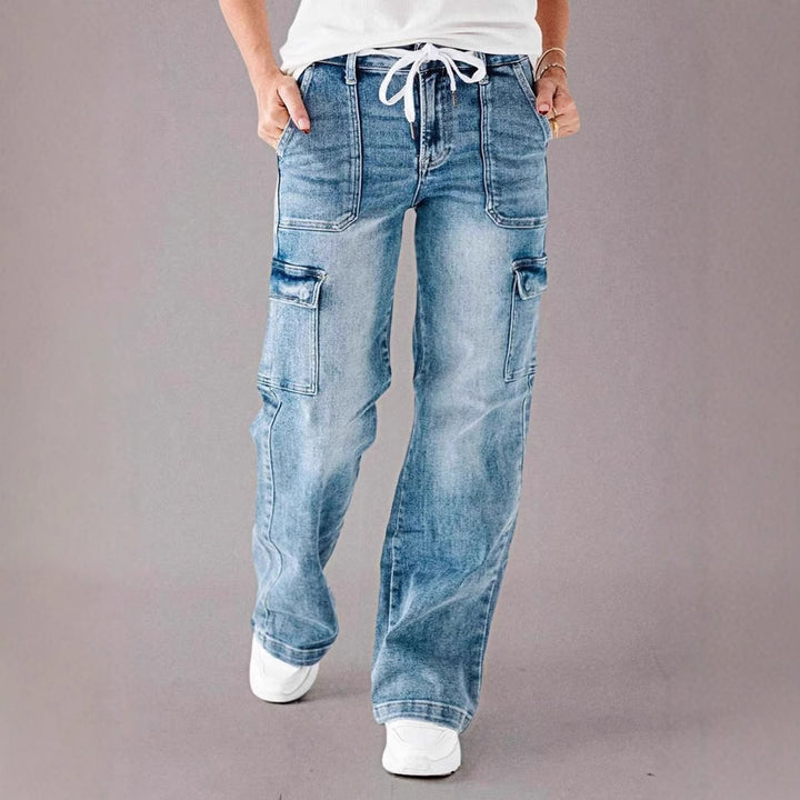 Kvindernes cargo jeans med bred ben og justerbar talje Stilla