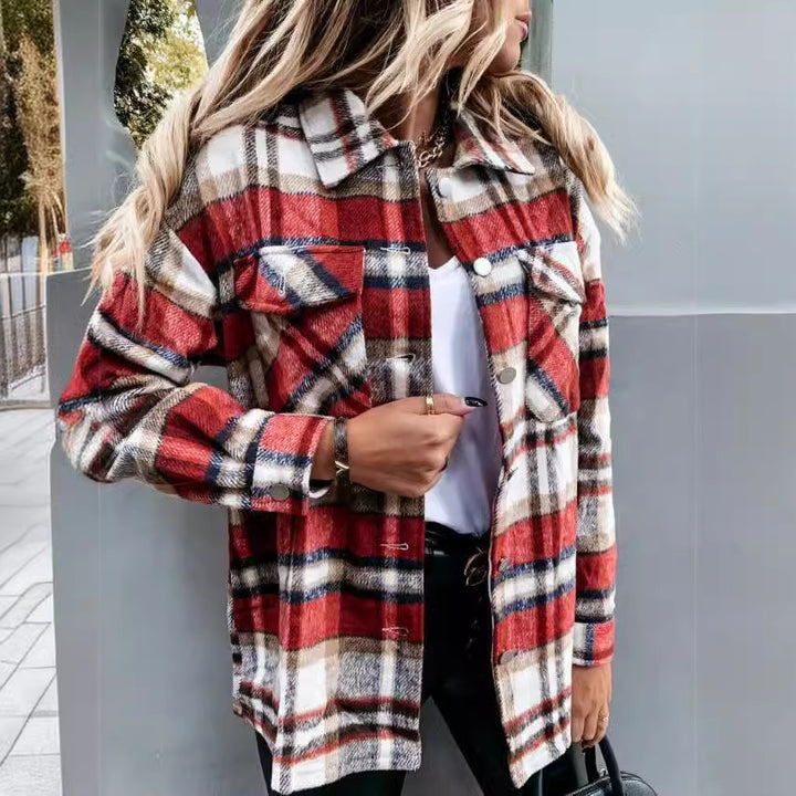 Dame Karo-Skjortejakke i oversized stil med trykknaplukning Stilla