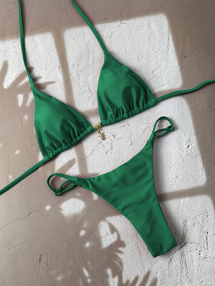 Dame Triangel-Bikini-sæt med justerbare stropper og sømløst design Skovae