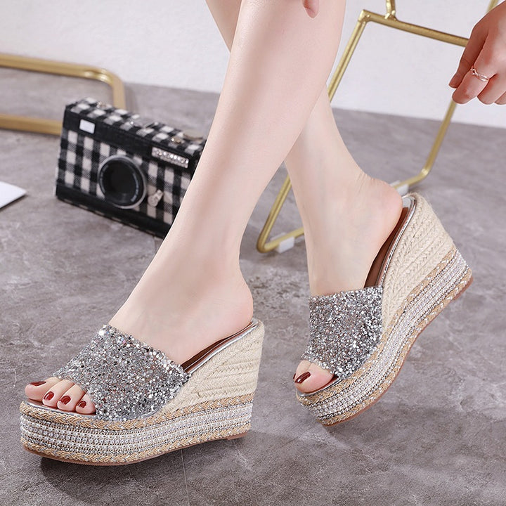 Dame Wedge-sandaler med glitrende strass-detaljer og komfort-fodbund Stilla