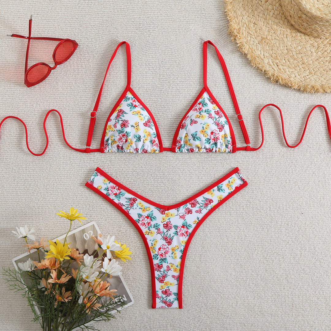 Dame triangel-bikini med floralt design og justerbare stropper Skovae
