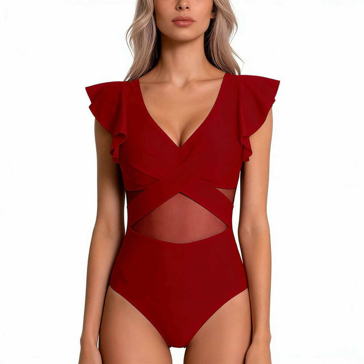 Dame Elegant badetøj med raffinerede ruffle detaljer og transparente indsatser Skovae