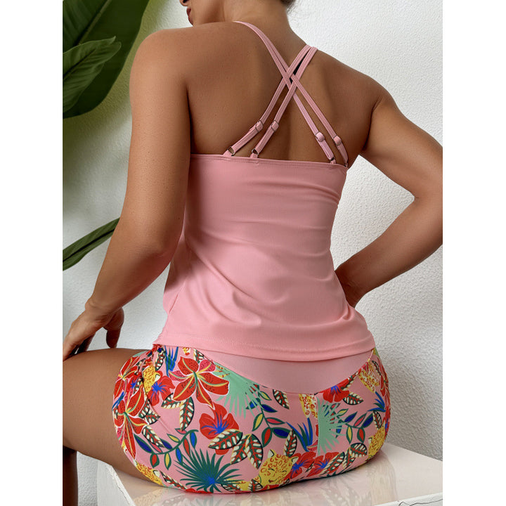 Dame Sporty Badetøjssæt med krydsrygdesign og blomsterprint Skovae