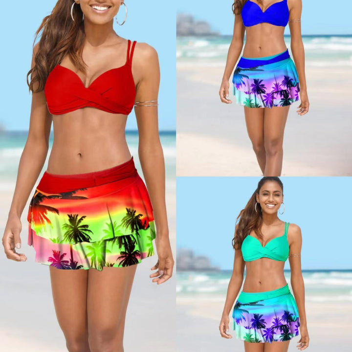 Dame Bikini med indpakket nederdel og tropisk design Skovae