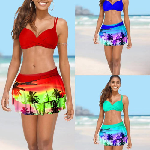 Dame Bikini med indpakket nederdel og tropisk design Skovae