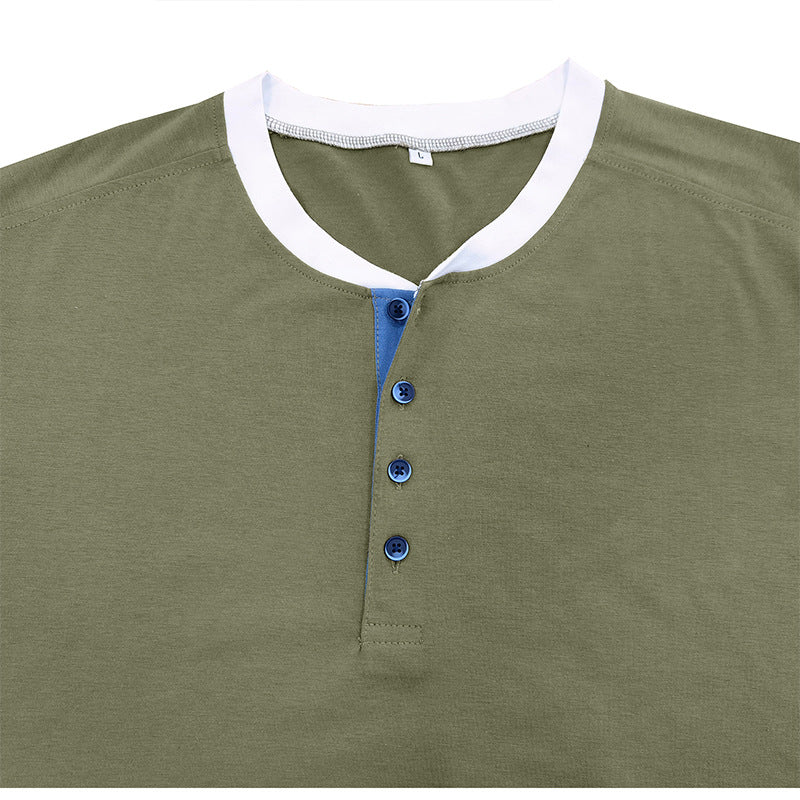 Herren Langarmshirt med modisch Henley-udskæring og kontrasterende kravebehandling Stilla