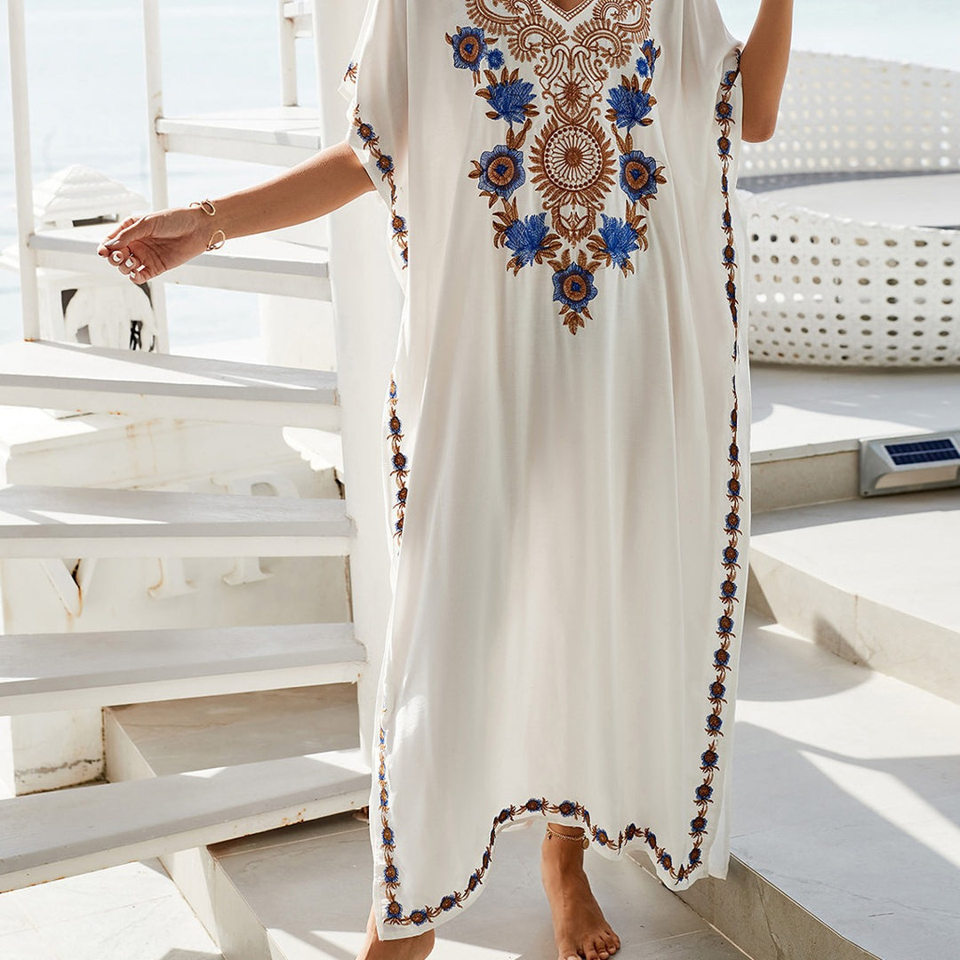 Dame Kaftan med kunstnerisk broderi og flydende snit Stilla