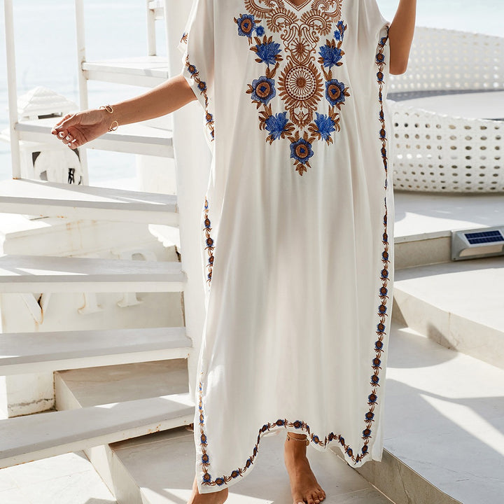 Dame Kaftan med kunstnerisk broderi og flydende snit Stilla