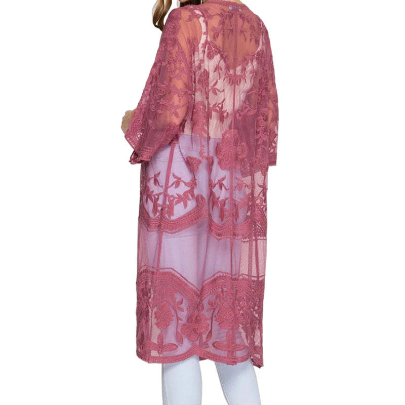 Dame luftig Crochet-Kimono med blomsterdetaljer Stilla