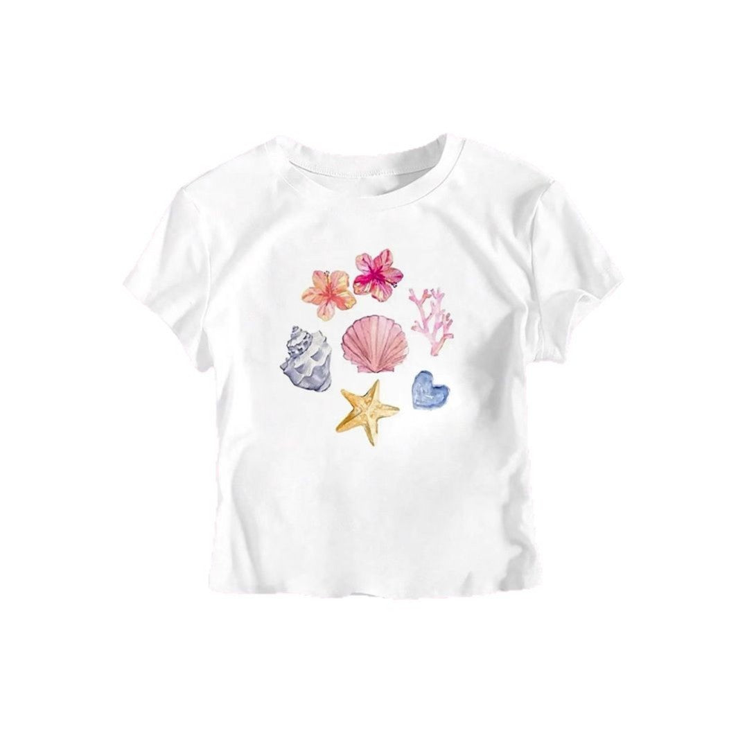 Dame Crop-T-Shirt med maritimt motiv Skovae