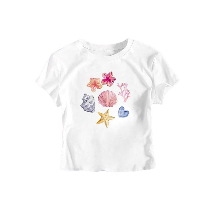 Dame Crop-T-Shirt med maritimt motiv Skovae