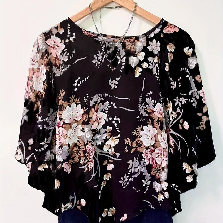 Dame Blusenshirt med vidt snit og blomsterdesign Stilla