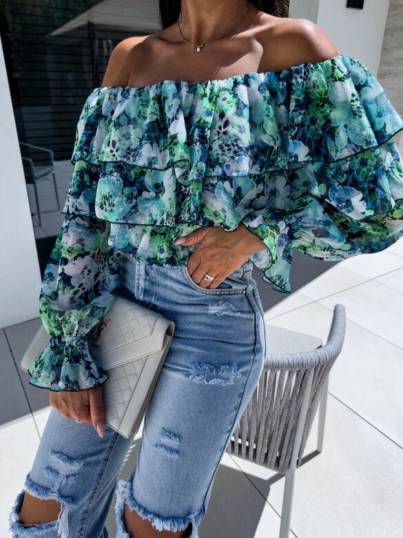 Damebluse i flæse-stil med blomstermønster Stilla