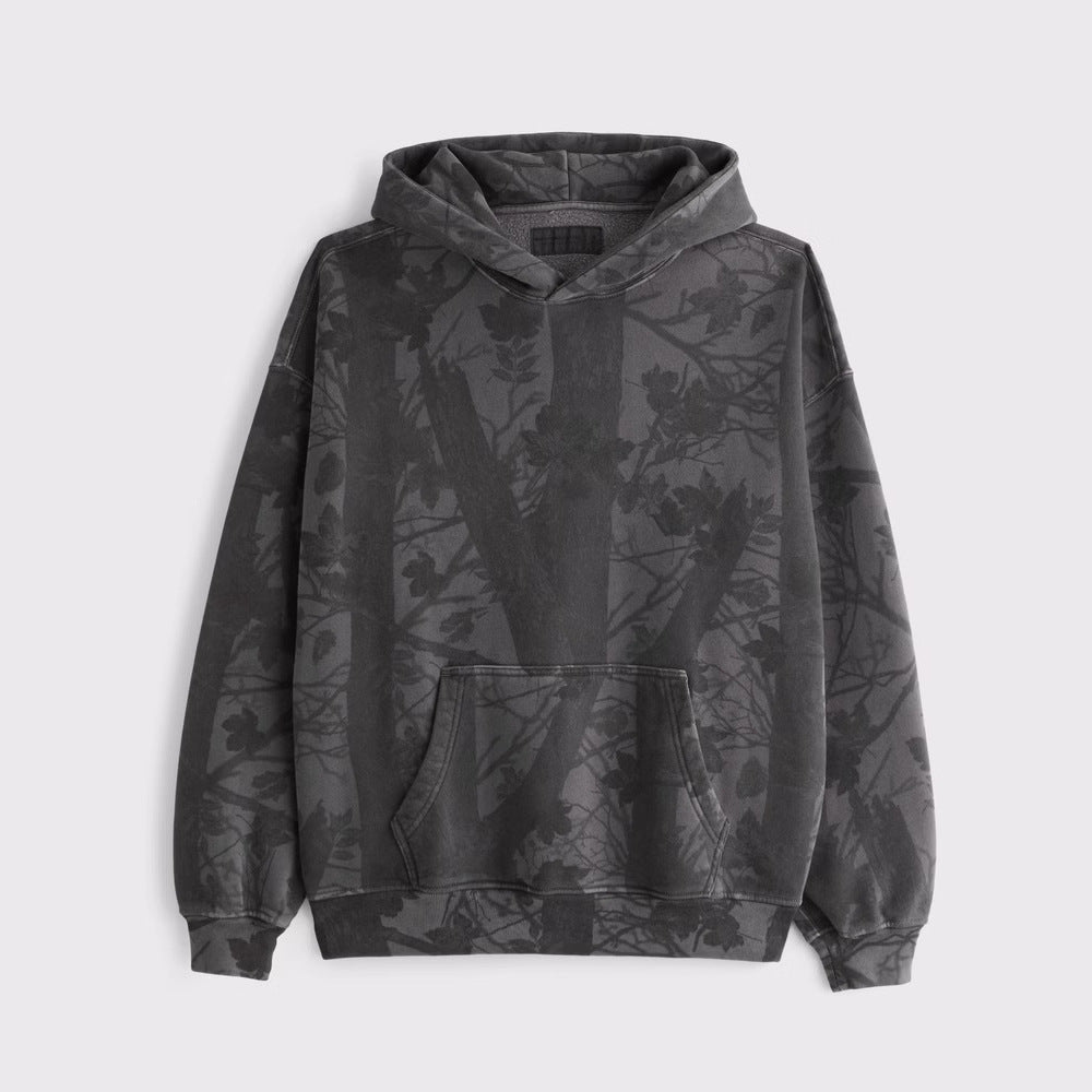 Unisex nan loose hoodie sweat med diskret blæremønster, dobbelt hætte uden snøre og kengurulomme Skovae