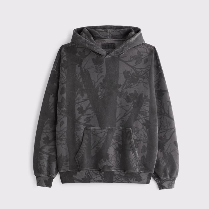 Unisex nan loose hoodie sweat med diskret blæremønster, dobbelt hætte uden snøre og kengurulomme Skovae