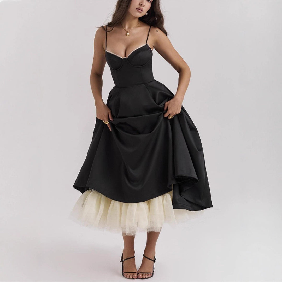 Dame nan taljeret retro-inspireret midikjole med korsage underbustsaume, tulipanskirt og lommer Skovae