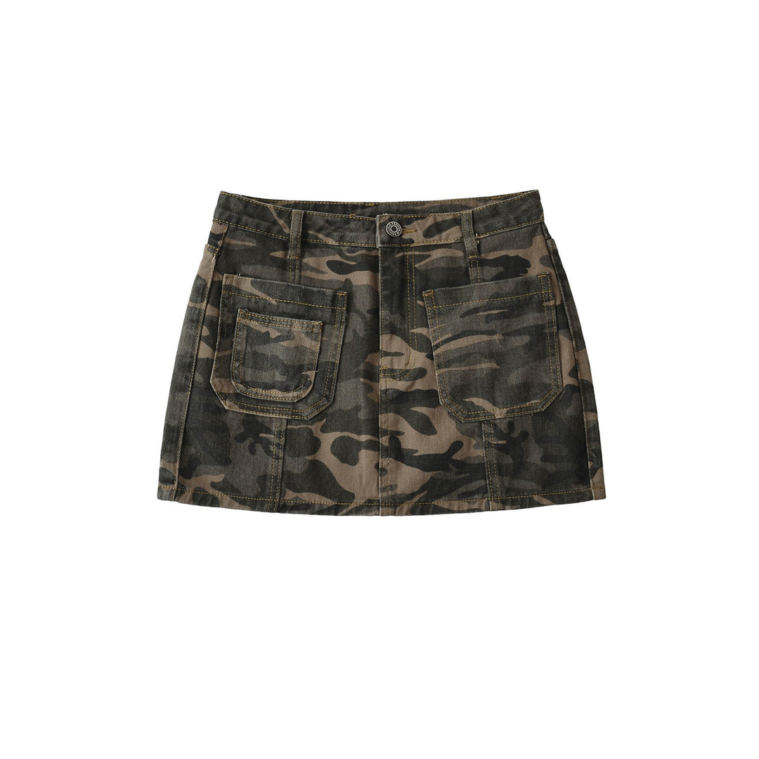 Damer moderigtige cargo-miniskørter med praktiske lommer og trendy camouflage-mønster Stilla