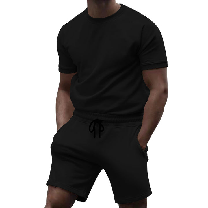 Herren nan kortærmet sæt i blødt sweatstof med rundhalset t-shirt og snøre-shorts Skovae