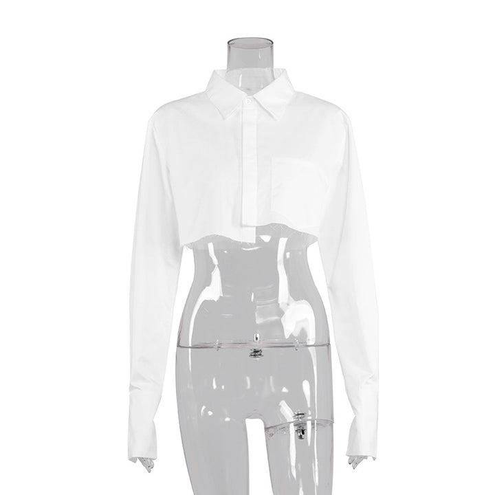 Dame Cropped Skjorte med klassisk Krave og elegante Detaljer Stilla