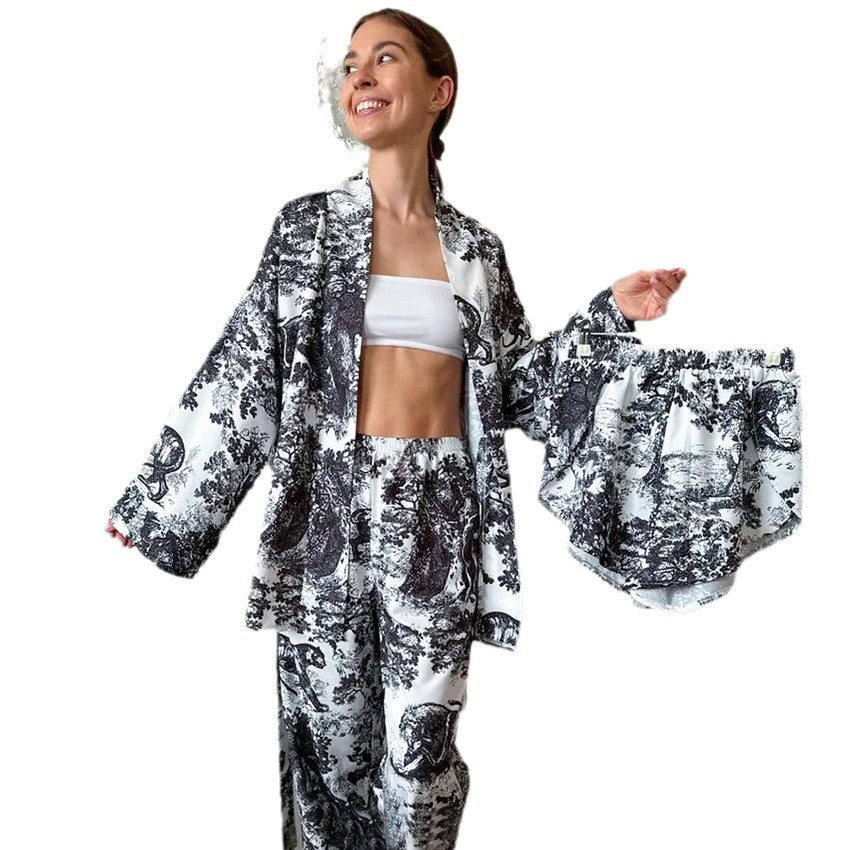 Dame kimono-inspireret fritidssæt med shorts og langbukser Stilla