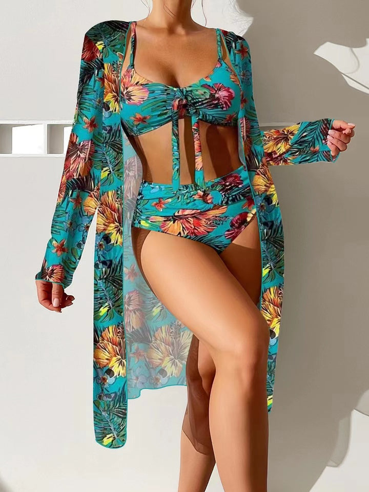 Femme Tropical Print To-delt Badedragt med gennemsigtig Cover-Up Stilla