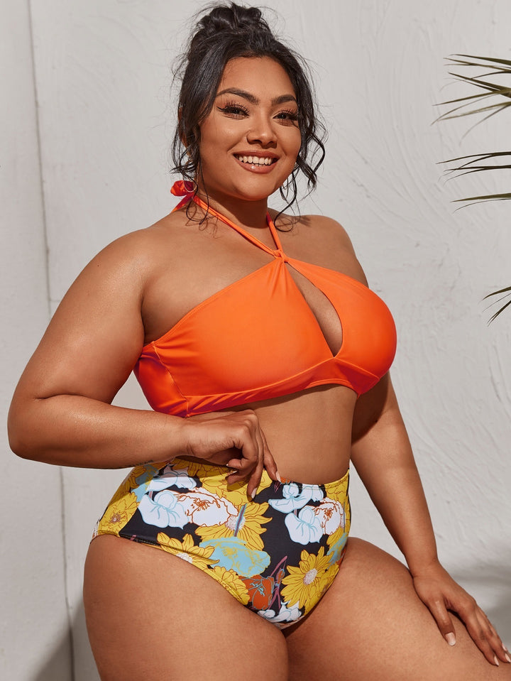 Dame bikini sæt med høj talje og legende blomster mønster Skovae