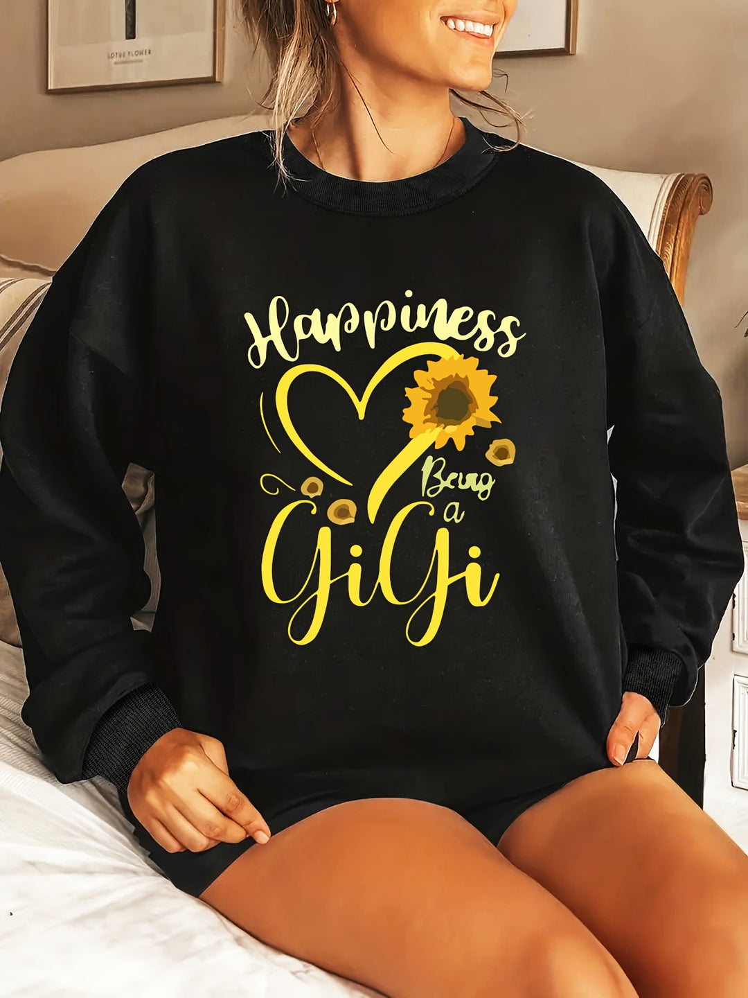 Kvinders sweatshirt med voluminøse ærmer og muntert motiv Stilla