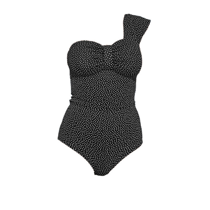 Dame one-piece badedragt med asymmetrisk design og moderne rynkning Skovae