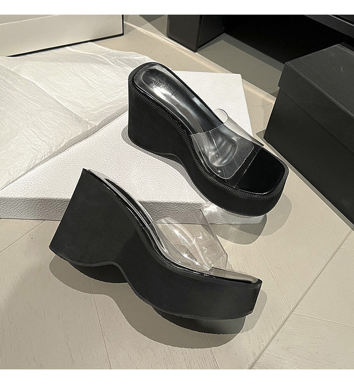 Dame Plateau-sandaler med transparent overdel og elegant blokhæl Stilla