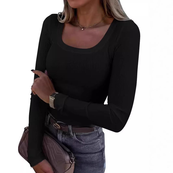 Dame Langærmet Rib-T-shirt med elegant Bådudskæring Skovae