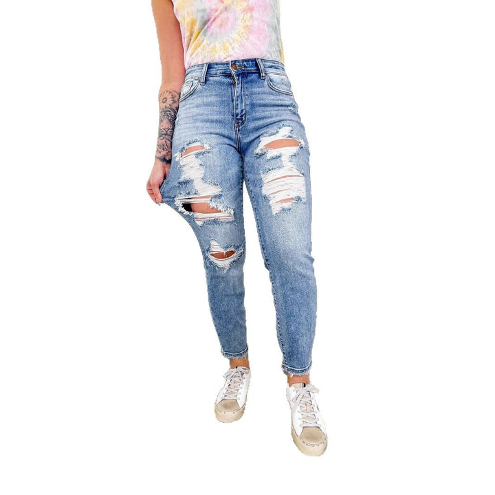 Kvinder High-Waist Ødelagt Jeans i Boyfriend Stil Stilla