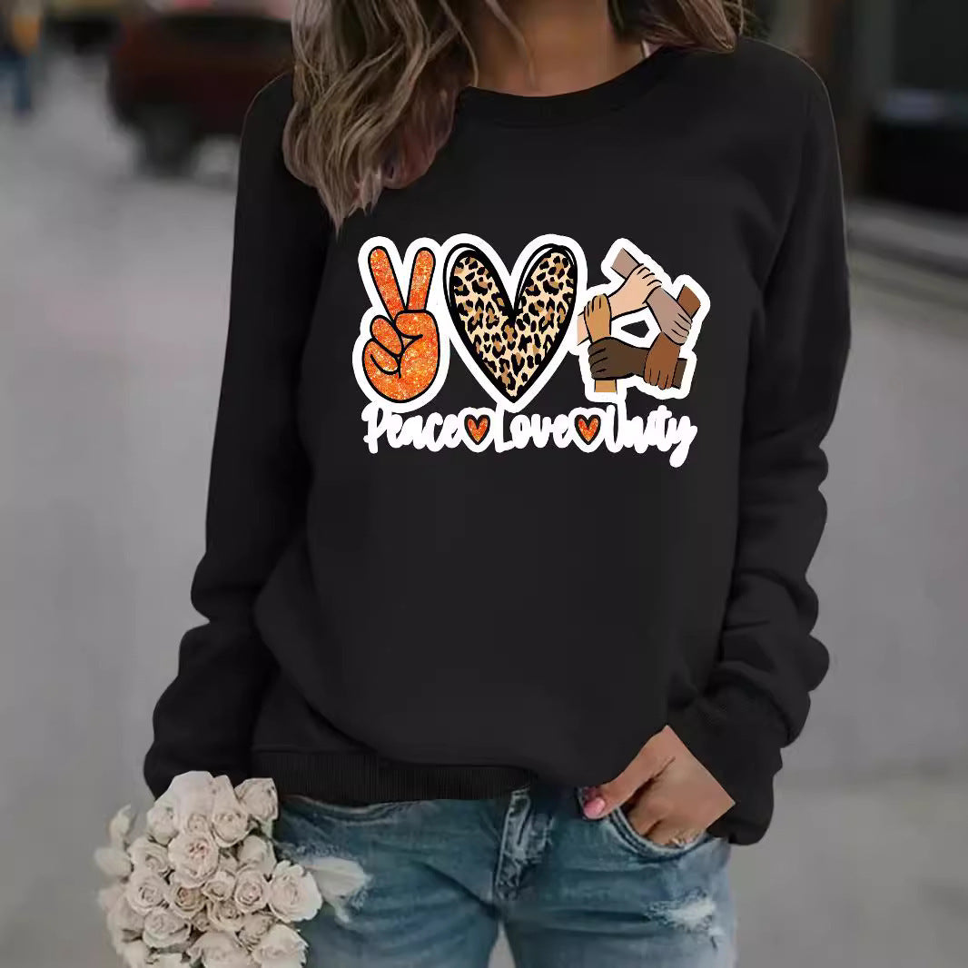 Kvinders sweatshirt med kreativt Peace, Love & Unity design Stilla
