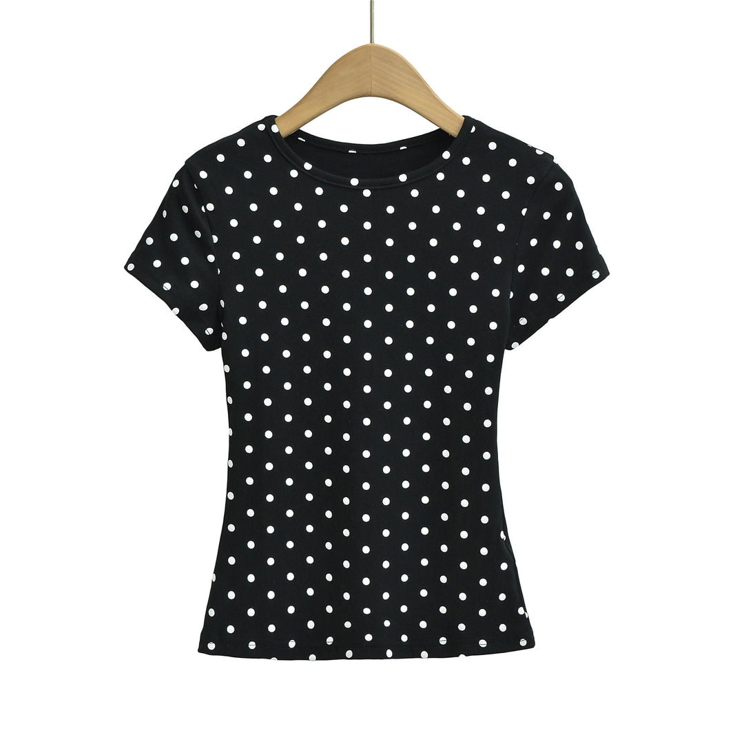 Dame T-shirt med polka-prikker og elastisk komfort Stilla