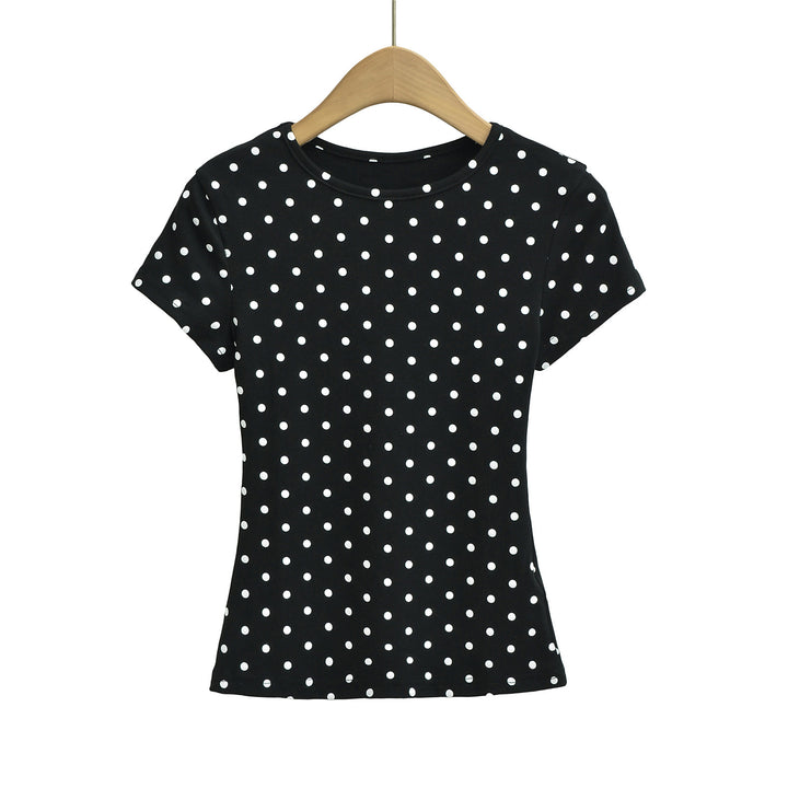 Dame T-shirt med polka-prikker og elastisk komfort Stilla