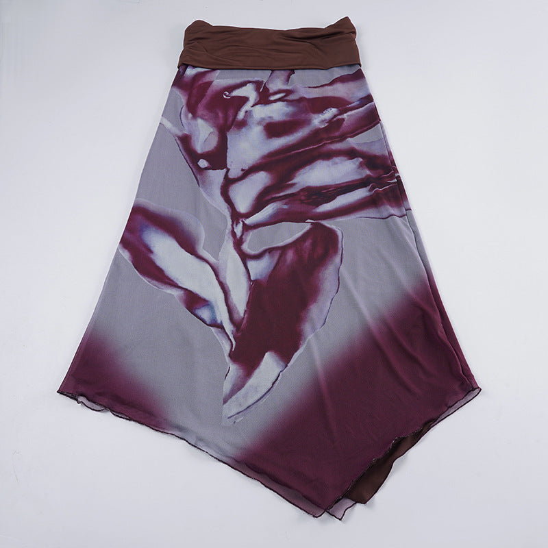 Dame Maxi-nederdel med asymmetrisk snit og stilfuld print Skovae