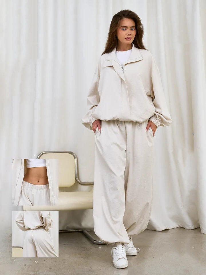 Dame casual tracksuit med hætte og elastiske manchetter