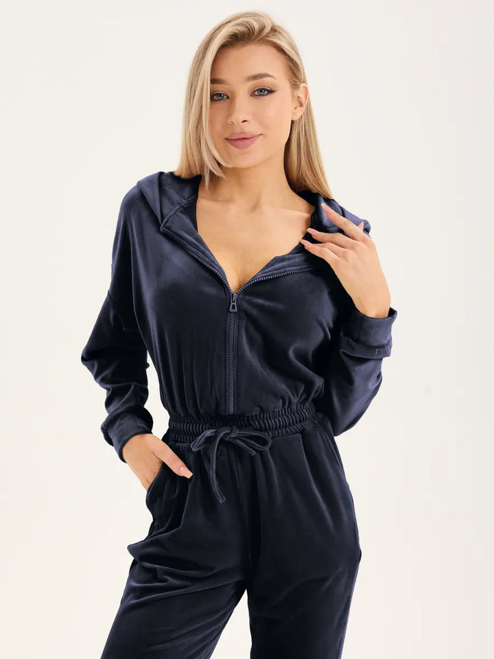 Kvinders fleece jumpsuit med praktisk lynlås og elastisk taljehæk