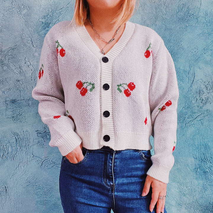 Kvinders cropped cardigan med frugtagtig design Stilla